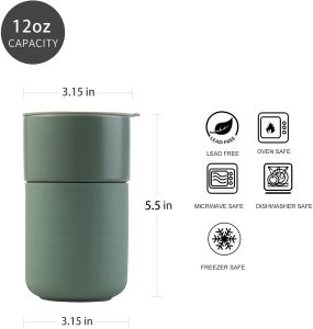 DAFIFY 12 Ounces Ceramic Mug Coffee Cups with lid Protective Silicone Sleeve
