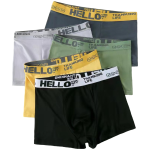 hello Five-Pack Mens Underwear Mid-Waist Shorts Boxer Antibacterial Crotch Breathable Personality Four-Corner Youth Underpants