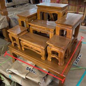 โต๊ะหมู่บูชา หมู่7 (ขนาดเล็ก)ความกว้างแต่ล่ะโต๊ะ3นิ้ว งานไม้สักพร้อมลงสี