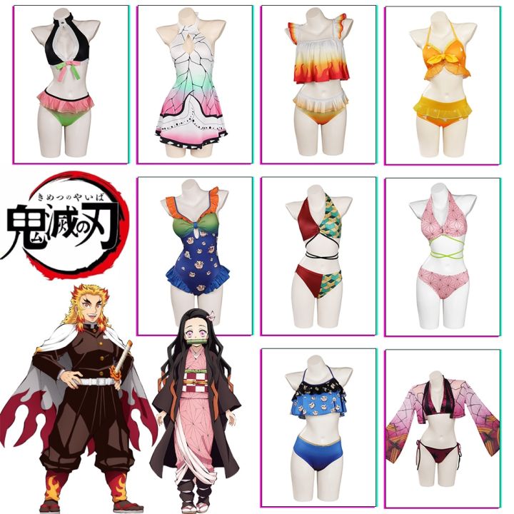 Anime Demon Cosplay Slayer Swimsuit Bikini Women Nezuko Shinobu