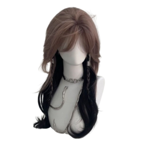 EXCES หางหมาป่า วิกสีเบจสีน้ำตาลพร้อมสีดำ คอสเพลย์ หลายชั้น วิกผมหัวปลาหมึก หัวเต็ม ธรรมชาติ วิกผมสังเคราะห์มีหน้าม้า สำหรับผู้หญิง