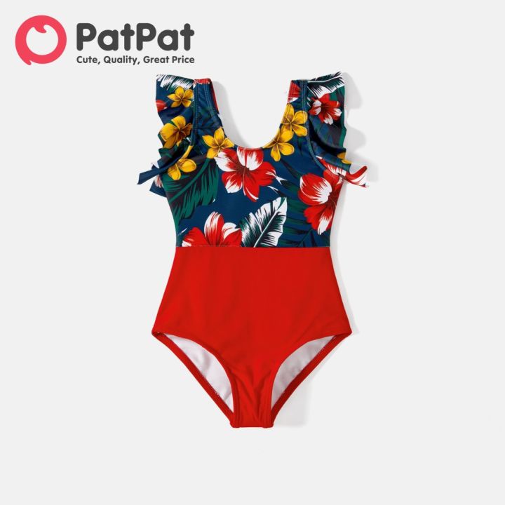 PatPat%20Family%20Matching%20Floral%20Print%20&%20Solid%20Spliced%20Ruffle%20Trim%20One-piece%20Swimsuit%20and%20Swim%20Trunks%20-%20Image%208