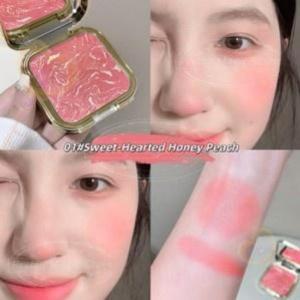 Marble Blush Built-In Highlighter Natural Glow Built-In Mirror Natural Pinkish Long-Lasting Moisturizing Marble Blush Cream