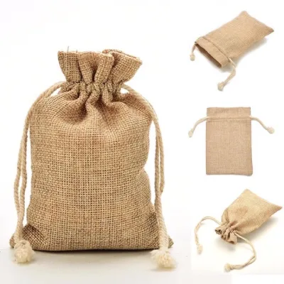 200PCS Burlap Drawstring Pouch Plain Linen Gift Bag Jute Storage organizer Pouch String bag dust str
