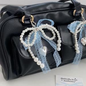 Aesthetic keychains Lovely Bag Pendant Charm Pearls Ribbon Bows Keychains Charms for Women Bag Purse Backpack Decorations