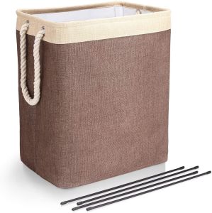 NINEONE Foldable Laundry Basket Cotton Linen Laundry Hamper Clothes Toy Home Storage Basket With Tube Support Extended Handles Home Organization