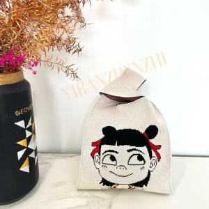 2025 Spring New Nezha Knitted Handbag for Women Large Capacity Commuting Tote Bag Cartoon Design