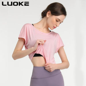 Luoke Fashion Quick-drying Sports Running Short-sleeved Yoga Top Dance Training Stretch Fitness Clothes Women