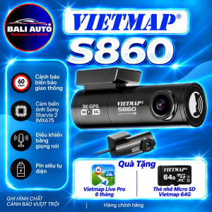 Camera hành trình Vietmap S860 cảnh báo giao thông Ghi hình 2 kênh 3K/Full HD Cảm biến Sony Starvis 2 IMX675 Pin siêu tụ Kết nối xem qua điện thoại Tặng Vietmap Live Pro 6 tháng