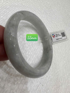 Vòng Cẩm Thạch Tự Nhiên Bản Hẹ Type A Ni 55mm Cao 12mm Dầy 8mm Kiểm Định Liulab 547649 Màu Trắng Bông Bông bóng sang đẹp xinh xắn các Chị mệnh Kim mệnh Thủy 53kg - 58kg đeo tay sang sịn có 4980k ạ