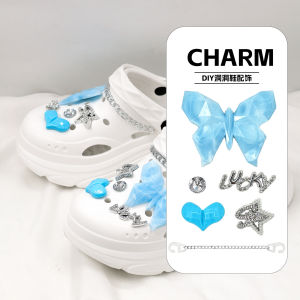 Crocs Jibbitz Charms Advanced Blue Butterfly Studded Diamond Shoe Buckle Detachable Shoe Chain Decoration for Crocs