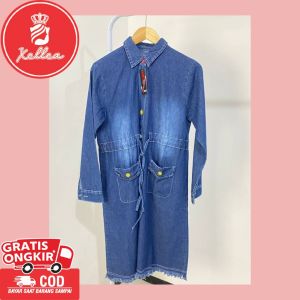 Kemeja Tunik Wanita Atasan Jeans Kekinian Bahan Adem Korean Style Fashion Wanita Terbaru - XELLEA