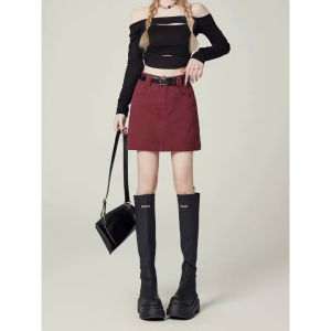 chân váy đỏ đô chữ a jean kaki cotton có bảo hộ size smlxl