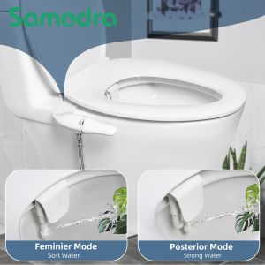 SAMODRA Ultra-Slim Bidet Attachment Non-Electric Dual Nozzle (Frontal & Rear Wash) Adjustable Water Pressure Fresh Water Bidet Toilet Seat Attachment with Brass Insert