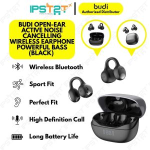 BUDI OPEN-EAR ACTIVE NOISE CANCELLING WIRELESS EARPHONE POWERFUL BASS (BLACK)