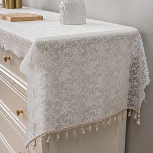 Lace Table Runner Dustproof Non Slip Tassel Embroidered Tablecloth Decorative Dining Table Cover
