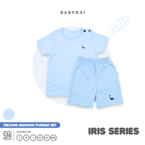 BABY HAI Iris Set - Setelan Kancing Pundak Polos Baju Pendek Celana Pendek - Seri Biru