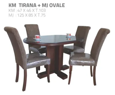 Meja Makan Mahoni Tirana + Ovale 4 Kursi