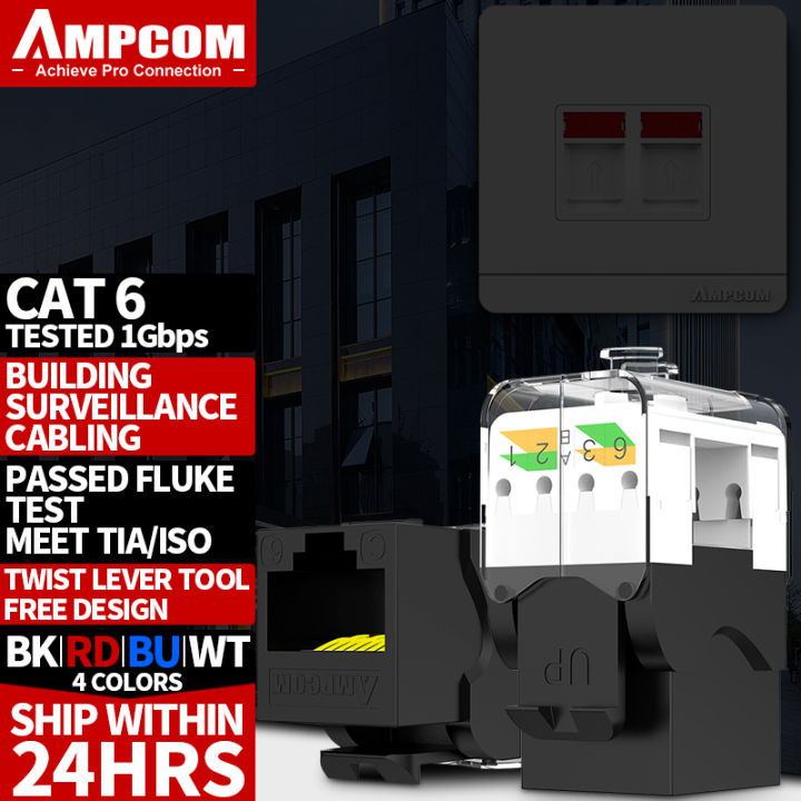 AMPCOM CAT6 Keystone Jack, RJ45 UTP Keystone Module Adapter No Punch ...