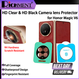 RICHMENT For Honor Magic V6 Camera Lens Protectors HD Black&HD Clear Tempered Glass Lens Cover with Location Board