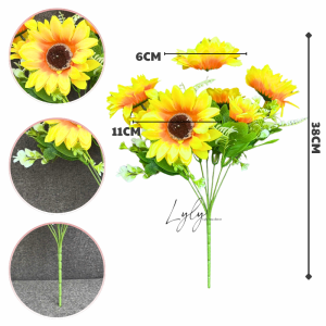 Cụm Hướng Dương 7 Bông to nhỏ Bó Hoa Cắm Giỏ Trang Trí Tiệc. Hoa Lụa Decor