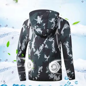 SINRANSINYA丨Ngắn tay quần áo chống nắng cho mùa hè làm mát sạc điện lạnh Hàn lao động bảo vệ làm việc với fan hâm mộ Áo khoác