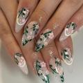 9033  HYPIKAU Almond French Tip Press on Nails Glossy Finished Reusable False Nails 24Pcs Nail Women. 