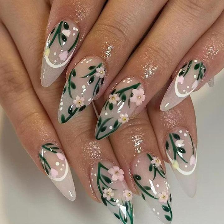9033%20%20HYPIKAU%20Almond%20French%20Tip%20Press%20on%20Nails%20Glossy%20Finished%20Reusable%20False%20Nails%2024Pcs%20Nail%20Women%20-%20Image%204
