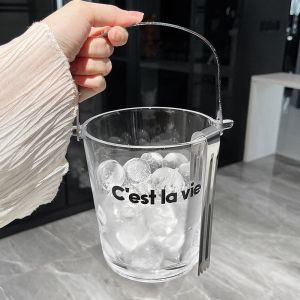 Light luxury glass thickened ice bucket with high aesthetic value household small ice bucket commercial KTV beer bucket with ice cubes internet celebrity