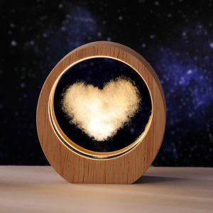 Crystal Engraved Night Lamp Planet Design Wooden Stand Starry Sky Romantic Mood Light Home Decor Present