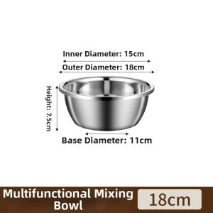 ZENO Đậm đặc Bát inox Đa năng Loại dùng cho thực phẩm Bát trộn sâu lòng Bền bỉ Ổn định Bát đựng nước bằng  loại Sử dụng trong nhà bếp