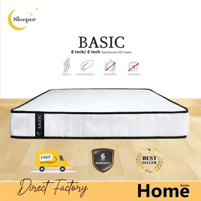 Sleeper BASIC - Home Series - 8 Inch/ 6 Inch Synthetic Rubber foam Mattress | No Springs Mattress | 6 Years Warranty