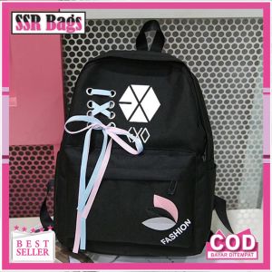 SSR Bags - Tas Ransel Wanita Perempuan Gadis Remaja Sekolah SD SMP TK SMK SMA Korea BT21 Got7 Gendong Baru Harajuku EXO Ransel Wanita Harajuku Got7 Monsta X Dua Kali Mode Kanvas Backpack Gadis Ransel 2020 COD Bisa Bayar Di Tempat