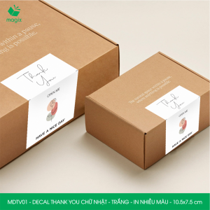 MDTV01 - 10.5x7.5 cm - 500 Decal Thank you hình chữ nhật dán hộp carton Label Thank you tem nhãn cảm ơn có sẵn keo dán niêm phong gói hàng