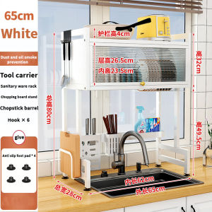 Sink Dish Drying Rack with Dust-Proof Cabinet Doors 2 Tier Large Storage Kitchen Dish Drainer Rack Space Saver Shelf Holder