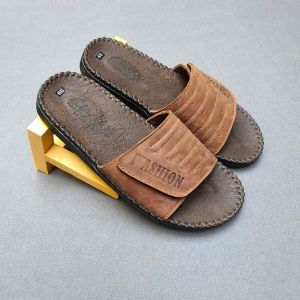 Dép nam quai ngang da bò đế đúc dẻo mỏng nhẹ may viền chắc chắn quai  bản xé dán rời tăng chỉnh size tiện lợi DT21