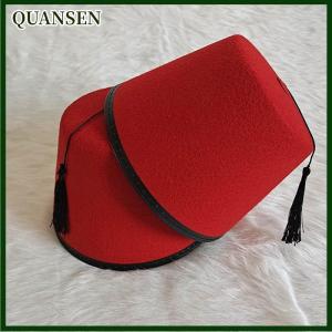QUANSEN Tarboosh Fez Hat For Men Universal Red Moroccan Hat Ottoman Round Hat Breathable Turkish Tassels Cap Role Play Headwear