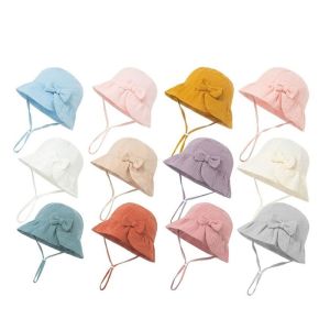 ZYJC Thin Baby Fisherman Hat Adjustable Cute Bowknot Baby Sunhat Solid Color Princess Hat Spring Summer