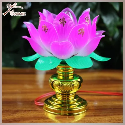 ❤❤❤Hot Sale CANAMEK 1pcs Phật Giáo sen đèn đầy màu sắc sen đèn Máy tính để bàn trang trí ánh sáng cho nhà Thiền thờ phượng Phật Giáo Đền