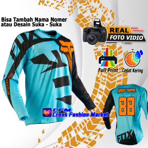 Pakaian baju jersey Set custom Balap Motor cross trail motocross F0X Biru Hitam Oren (Baju+Celana) Gratis Nama Nomor Tshirt Kaos Trabas cros Celana adventure Size Pria Dewasa Balap enduro touring sport ukuran S M L XL XXL cocok di crf wr klx dan MX