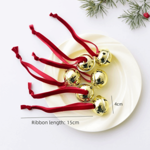 NALANILI Set Of 6 Nhẹ Tiếng chuông Giáng sinh Dây ruy băng màu đỏ nhung. Chuông loại màu vàng Lễ hội Đồ trang trí Giáng sinh Tiệc lễ hội