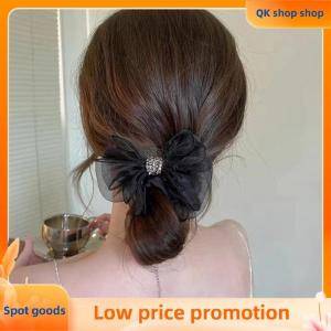 ✨QK shop✨ Mesh bow hair ring net red 2022 new all-match simple ins temperament ball head Czech drill head rope