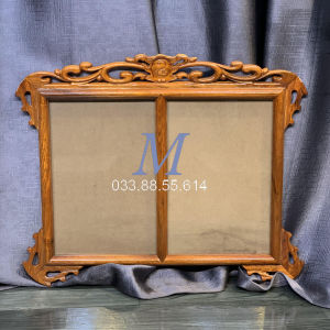 Khung ảnh thờ treo tường đôi 2 ảnh thờ gia tiên gỗ hương cỡ 21x31