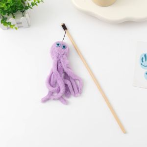 FLYING Plushie Animals Cat Teasing Wands Funny Catcher Long Handle Teaser Stick Rod  Cute Octopus Interactive Stick Indoor Play
