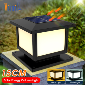 Vimite Outdoor Solar Column Waterproof LED Light 4 Color Light Automatic Sensor Garden Column Light Waterproof IP67 Garden Fence Light Remote Control House Gate Column Light Decorative Atmosphere Light