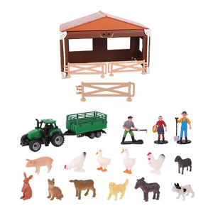 Kids Farm Landscape Construction Set 21 Plastic Farmhouse Accessories With Animals Farmer For Roleplay Development