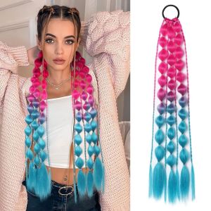 VMCTRD Lightweight Colored Hair Extensions with Hair Tie 20" Kids Bubble Ponytail Extension 2025 Handmade Braided Ombre Crazy Hair Day Accessories