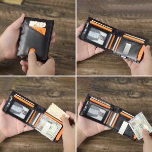 Genuine Leather Short Wallet For Men RFID Slim Card Holder Money Clips Male Mini Wallet Small Wallet