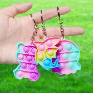 【Local Seller】Toy Creative Finger Rainbow Press Fun Decompression Childrens Toys Small Stress Relief Rainbow Keychain