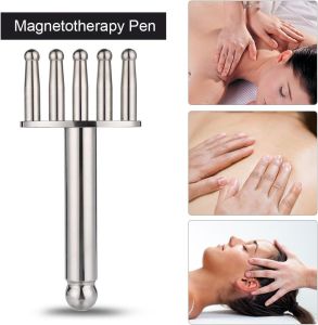 TJ SPORTS 5 Heads Magnetic Massage Pen Meridian Point Lymphatic Drainage Tool | Stainless Steel Body Relaxation Fork | Acupressure Therapy Stick Body Slimming Detox Anti Cellulite Acupoint Pen Therapy